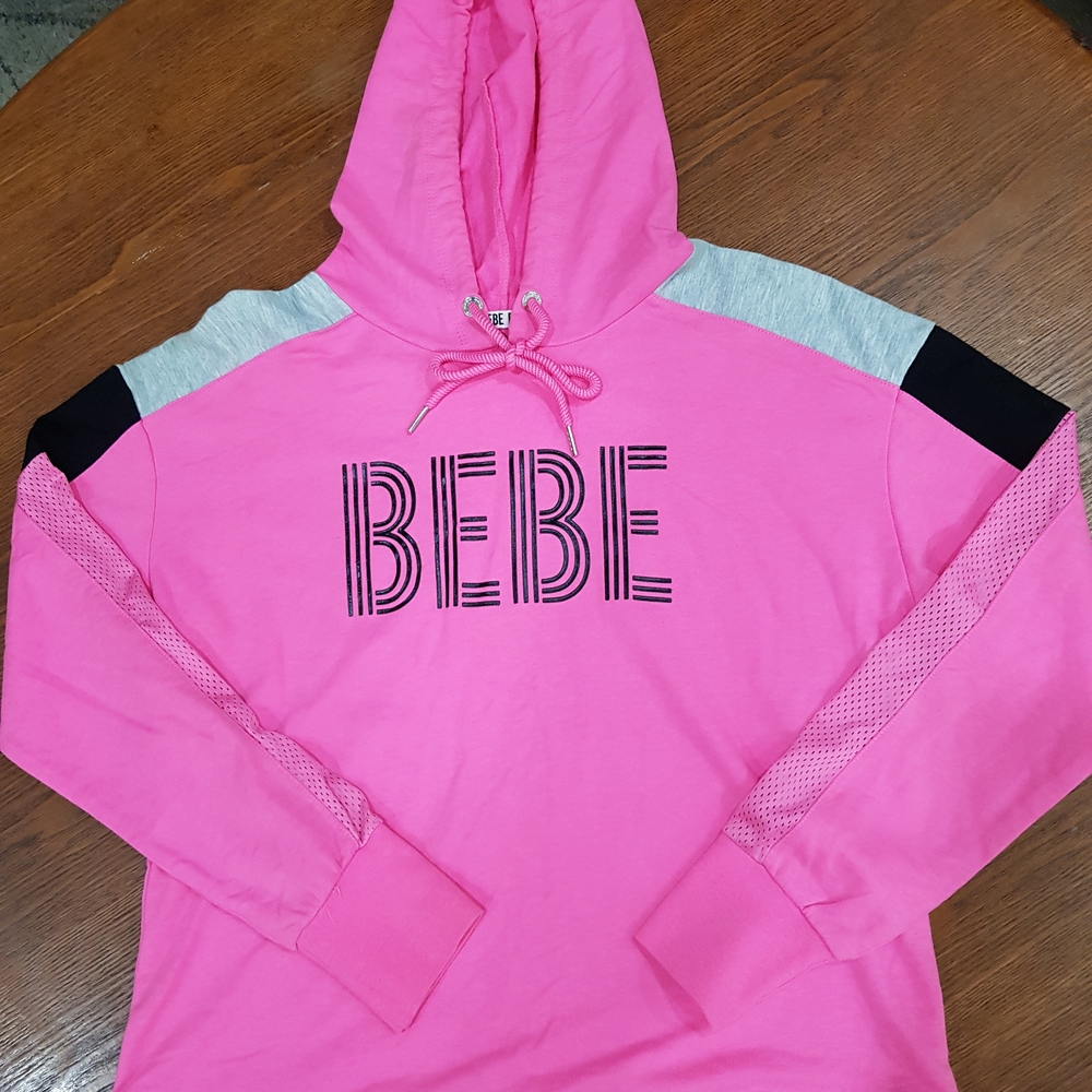 Bebe Vibrant Pink Hoodie with Black and Gray Details